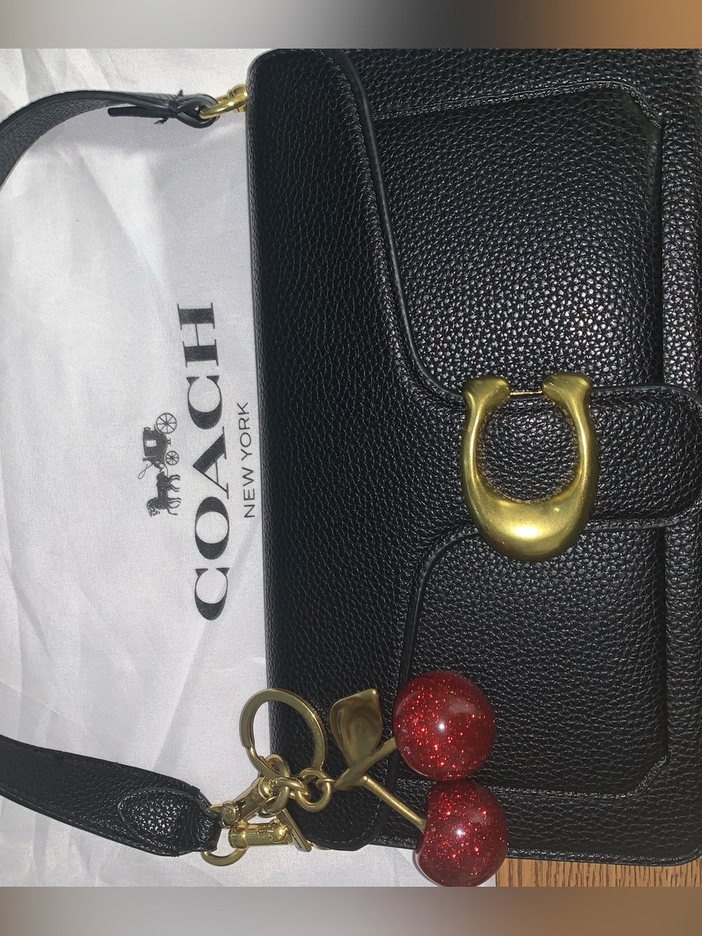 Coach Black Leather Shoulder Bag with Gold Hardware